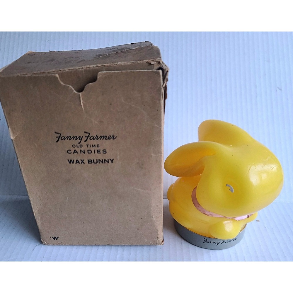 Vintage Fanny Farmer Wax Bunny Yellow Candy Container‎ with Original Box